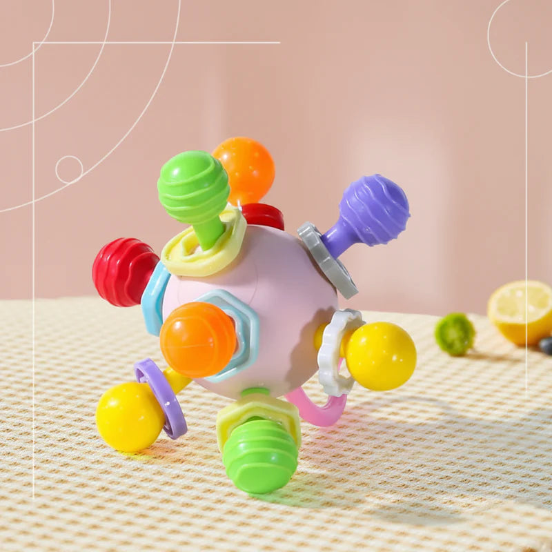 CalmChew– Weich&sicher– 3-in-1-Silikon-Beißring Mehrfarbig | Pädagogisches Holzspielzeug von Mein Kleines Baby