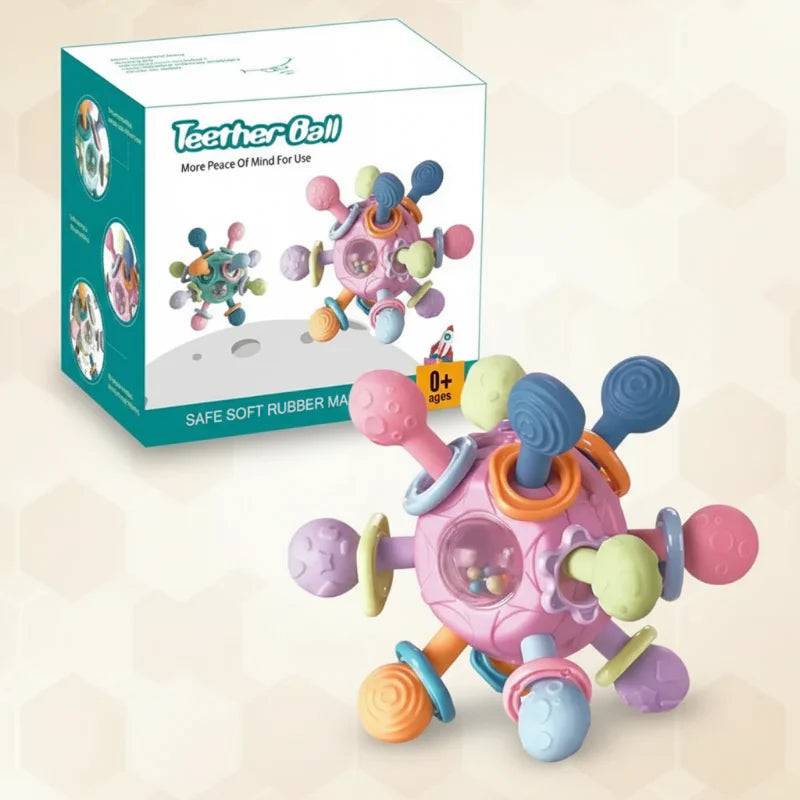 CalmChew– Weich&sicher– 3-in-1-Silikon-Beißring Rosa | Pädagogisches Holzspielzeug von Mein Kleines Baby