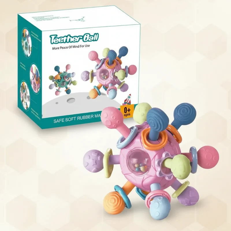 CalmChew– Weich&sicher– 3-in-1-Silikon-Beißring Rosa | Pädagogisches Holzspielzeug von Mein Kleines Baby