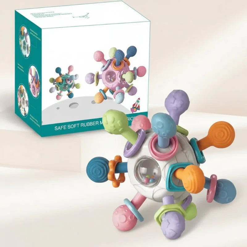 CalmChew– Weich&sicher– 3-in-1-Silikon-Beißring Weiß | Pädagogisches Holzspielzeug von Mein Kleines Baby