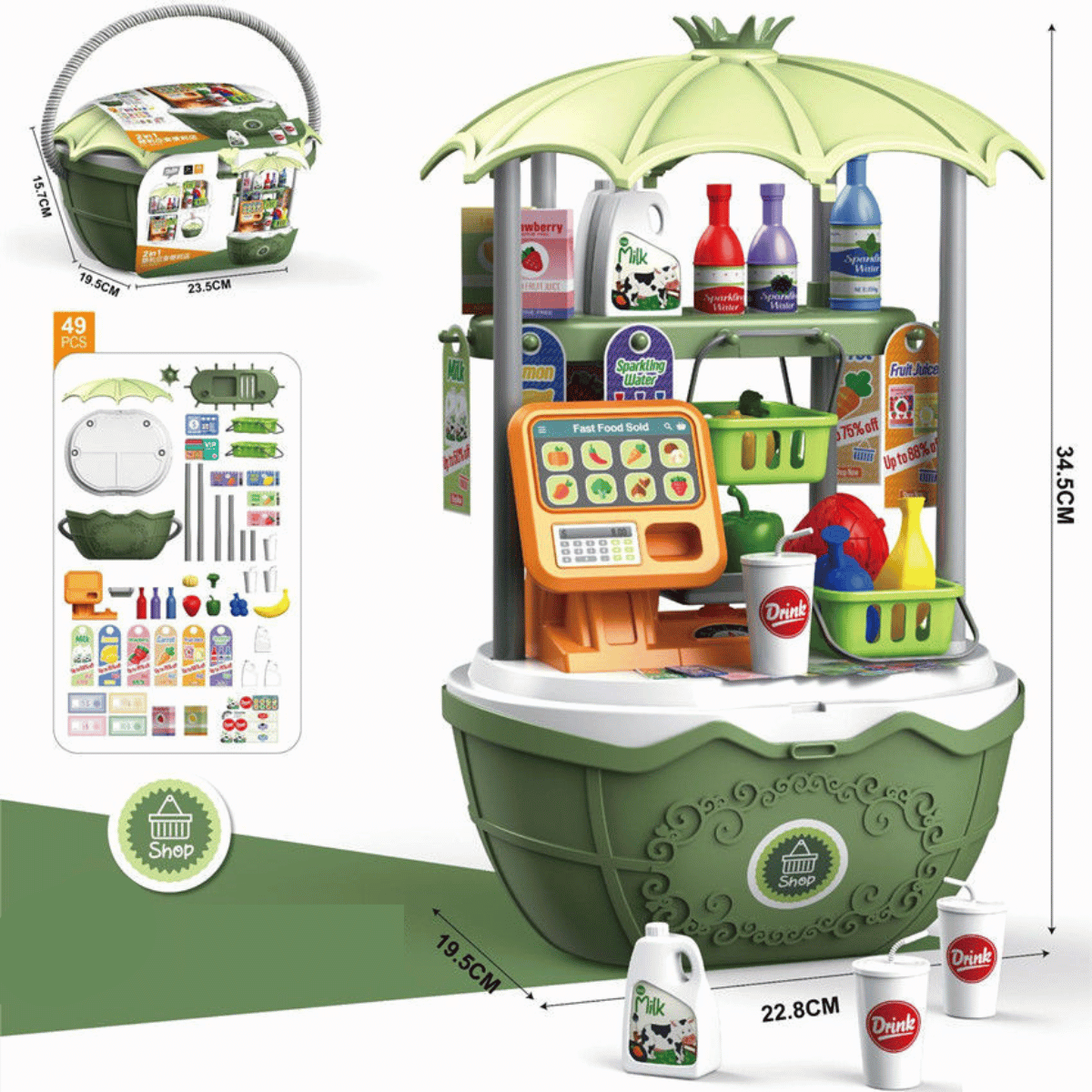 Candy Cart™ – Interaktiv legevogn i forskellige temaer Grøn (ekskl. trolley) - Supermarked | Pädagogisches Holzspielzeug von Mein Kleines Baby