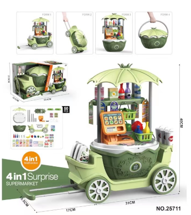 Candy Cart™ – Interaktiver Spielwagen in verschiedenen Themen Grün (inkl. Trolley) - Supermarkt | Pädagogisches Holzspielzeug von Mein Kleines Baby