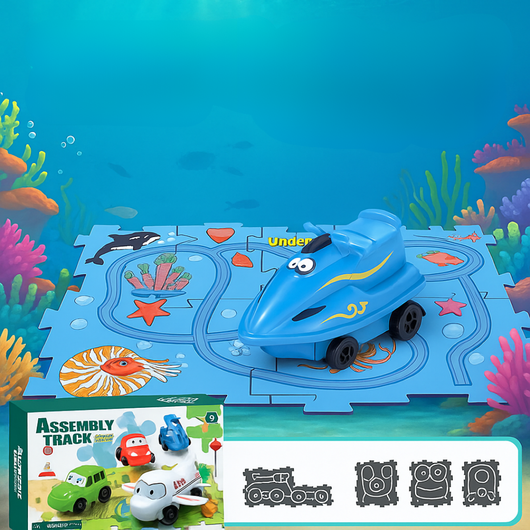 Car Track™ - Byg, leg og opdag - sæt med legetøjsbiler Blå jetski / 25-delt | Pädagogisches Holzspielzeug von Mein Kleines Baby