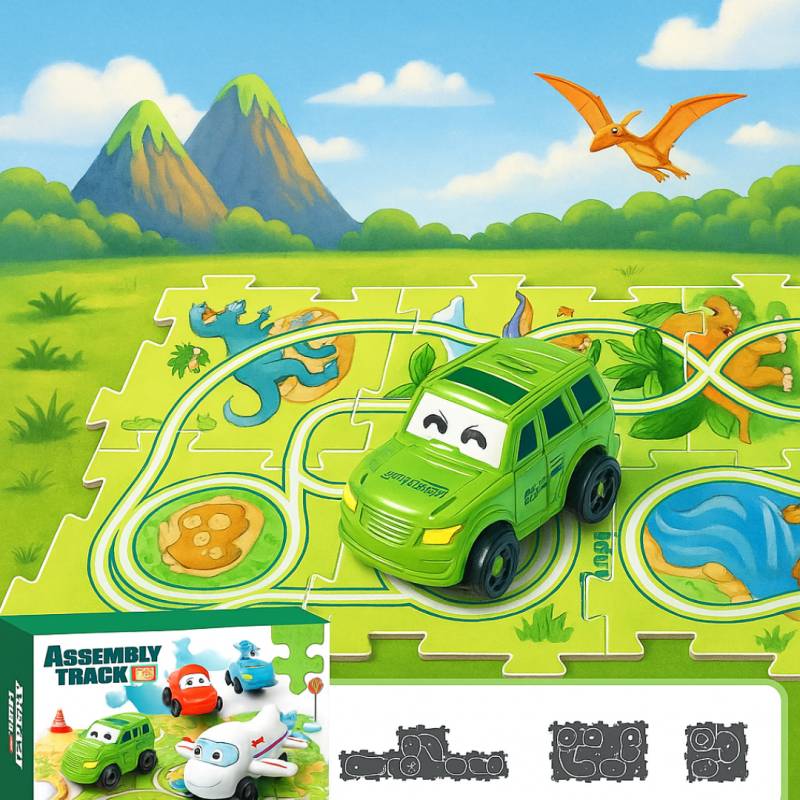 Car Track™ - Byg, leg og opdag - sæt med legetøjsbiler Grøn SUV / 15-delt | Pädagogisches Holzspielzeug von Mein Kleines Baby