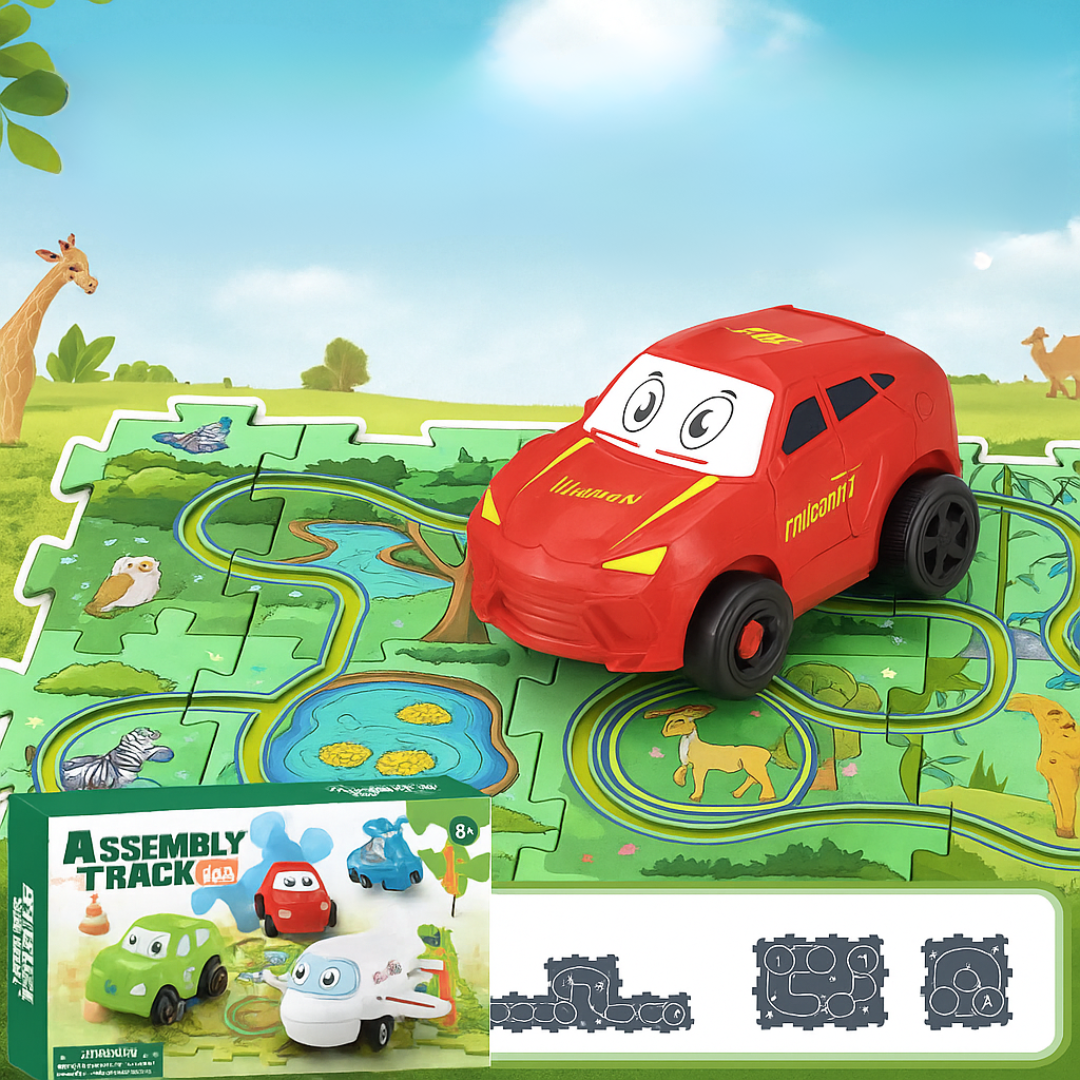 Car Track™ - Byg, leg og opdag - sæt med legetøjsbiler Rød bil / 15-delt | Pädagogisches Holzspielzeug von Mein Kleines Baby