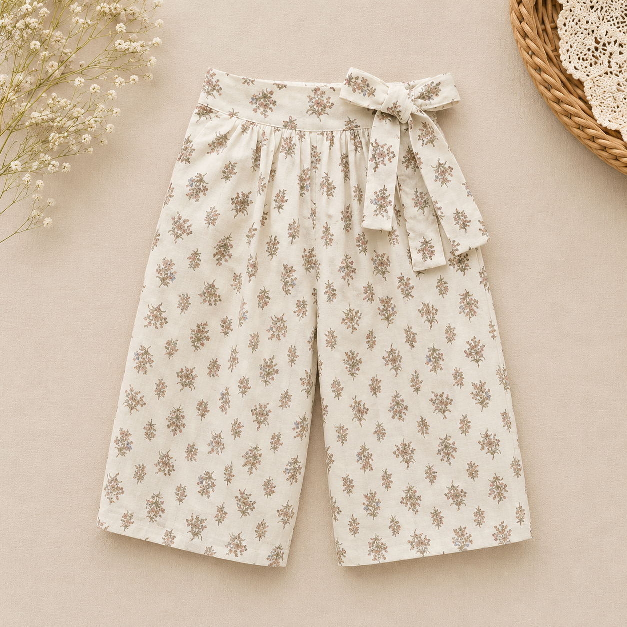 Chic Skirt & Wide Leg Pants – Elegant & Komfort – Lässige Kinderbekleidung Vintage Floral Wide-Leg Pants / 140 (7–8 Jahre) | Pädagogisches Holzspielzeug von Mein Kleines Baby