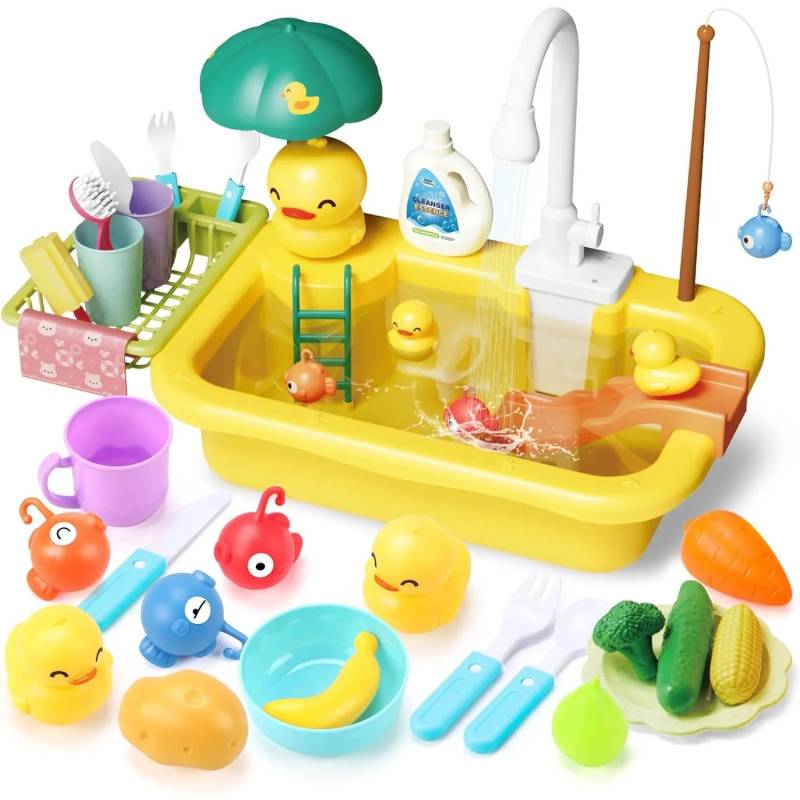 Children Kitchen– Wasserspaß&Lernen– 2-in-1-Spülbecken Ente | Pädagogisches Holzspielzeug von Mein Kleines Baby