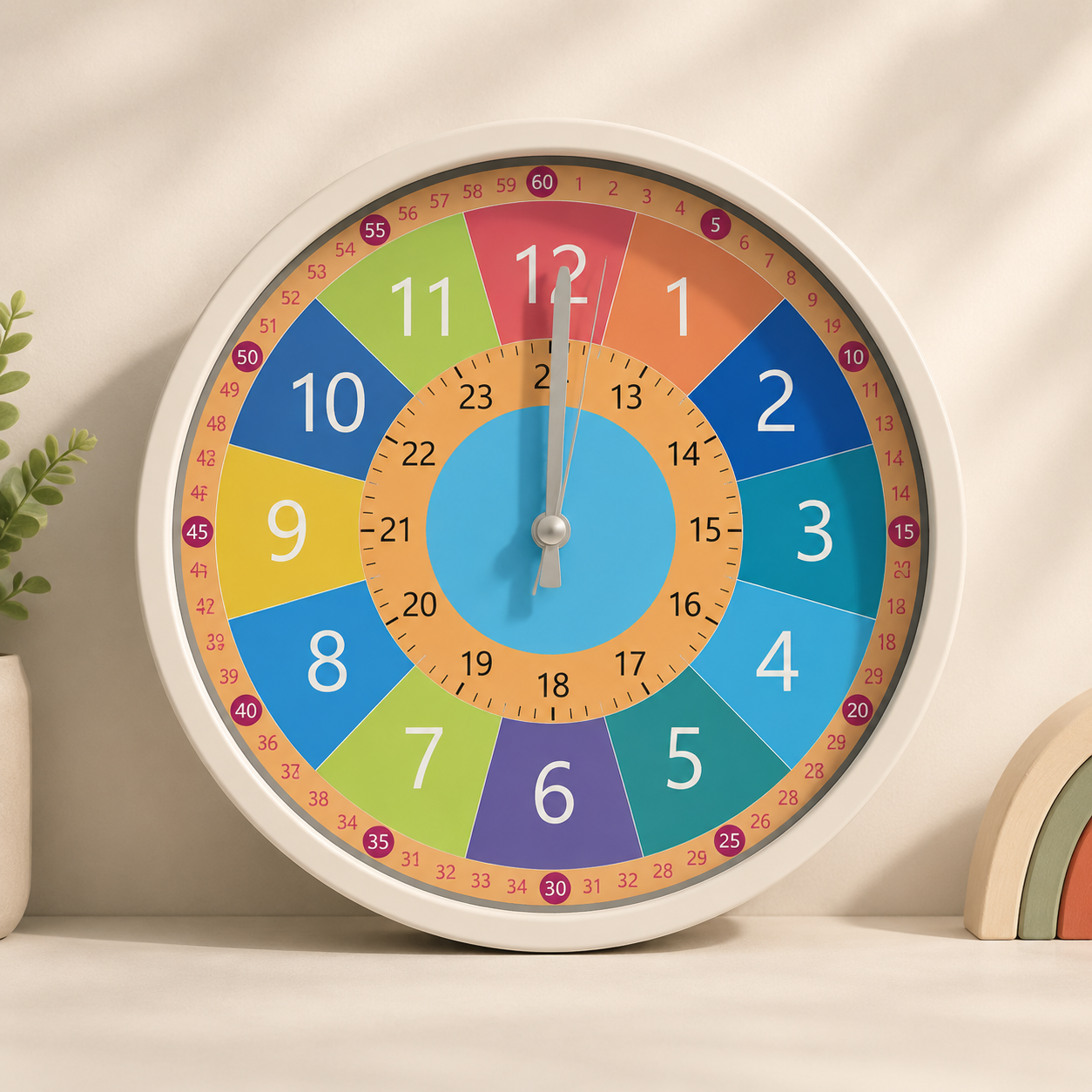 ChildrenTime – Unabhängig & leise - pädagogische Kinder-Wanduhr Regenboog | Pädagogisches Holzspielzeug von Mein Kleines Baby
