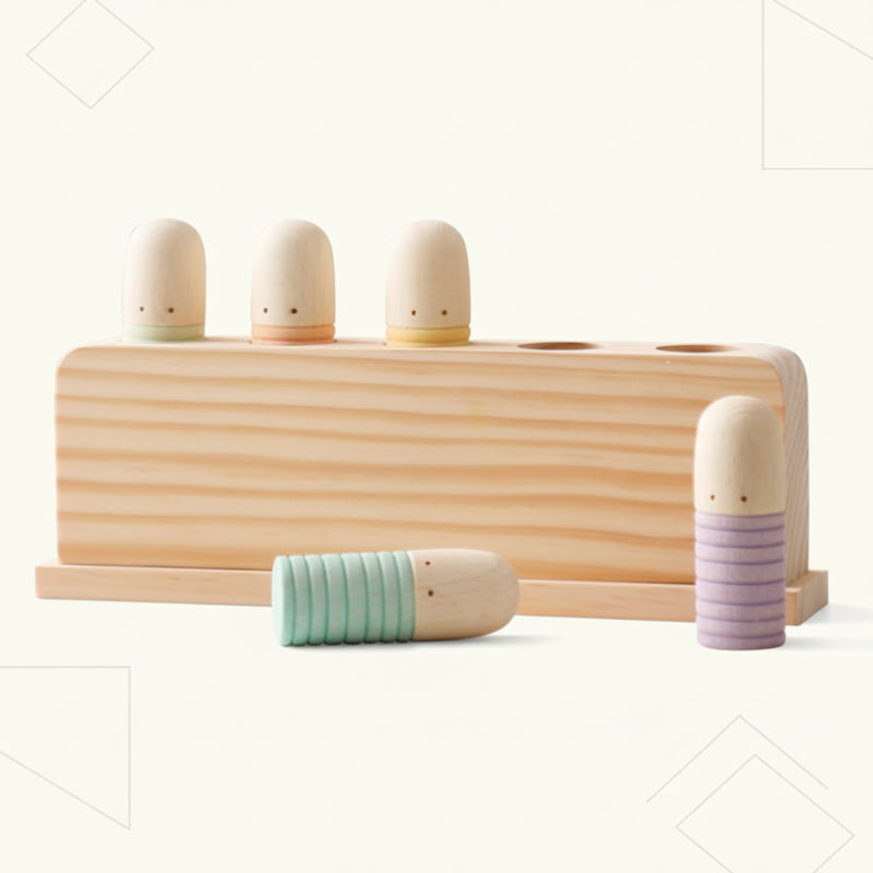 Color Spring– Spielen&Entwickeln– Sensorisches Babyspielzeug aus Holz Pastellfarbene Holzfinger | Pädagogisches Holzspielzeug von Mein Kleines Baby