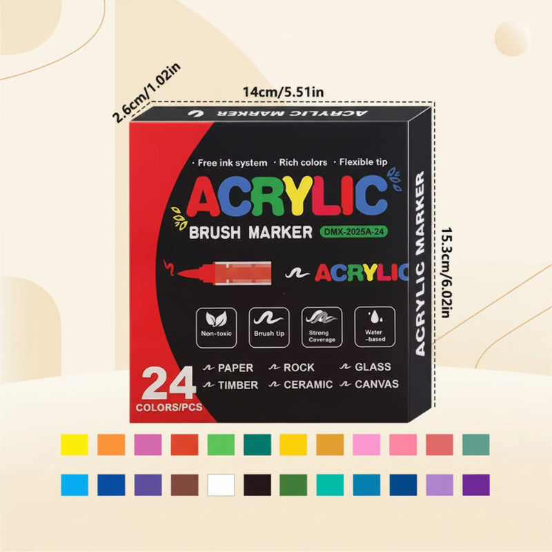 ColorCraft – Kreativ & Nachhaltig – Acrylmarker mit Pinselspitze 24 Farben | Pädagogisches Holzspielzeug von Mein Kleines Baby