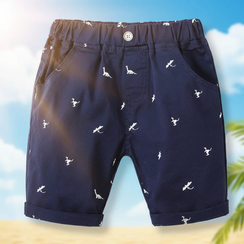 CoolKiddo– Frisch und bequem – Shorts mit Dino-Motiv Marineblau / 130 (5–6 Jahre) | Pädagogisches Holzspielzeug von Mein Kleines Baby