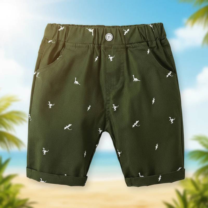 CoolKiddo– Frisch und bequem – Shorts mit Dino-Motiv Waldgrün / 100 (2–3 Jahre) | Pädagogisches Holzspielzeug von Mein Kleines Baby