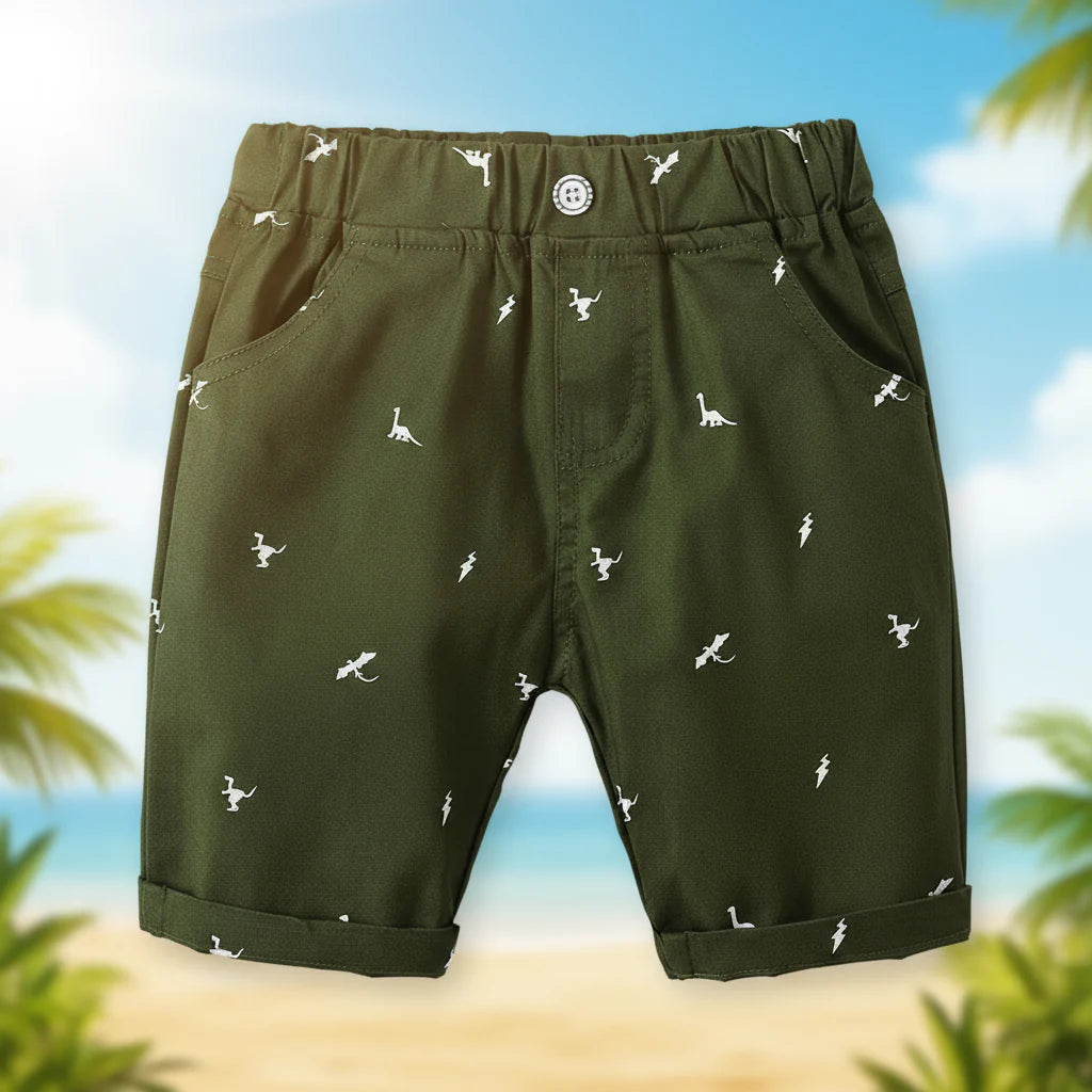 CoolKiddo– Frisch und bequem – Shorts mit Dino-Motiv Waldgrün / 100 (2–3 Jahre) | Pädagogisches Holzspielzeug von Mein Kleines Baby