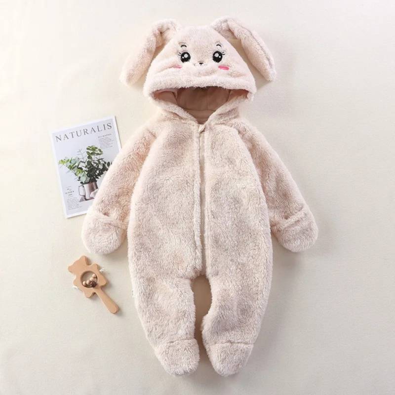CozyBear – Weich & warm – Baby-Strampler mit Tier-Kapuze Kaninchen / 80 (9–12 Monate) | Pädagogisches Holzspielzeug von Mein Kleines Baby