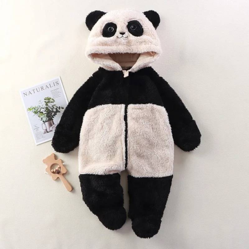 CozyBear – Weich & warm – Baby-Strampler mit Tier-Kapuze Panda / 73 (6–9 Monate) | Pädagogisches Holzspielzeug von Mein Kleines Baby
