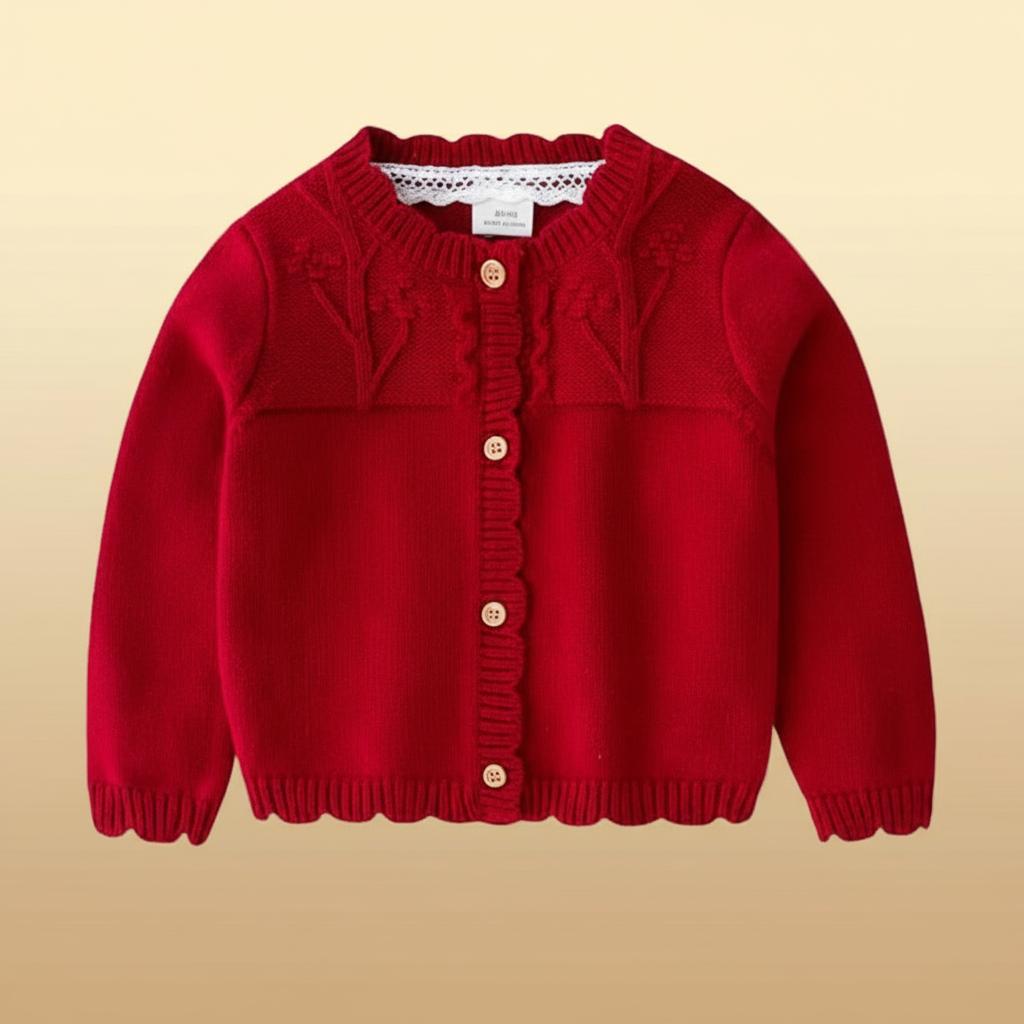 CozyCub– Bequem&Modisch– Gestrickter Kinder-Cardigan-Pullover Bordeauxrot / 110 (2-3 Jahre) | Pädagogisches Holzspielzeug von Mein Kleines Baby
