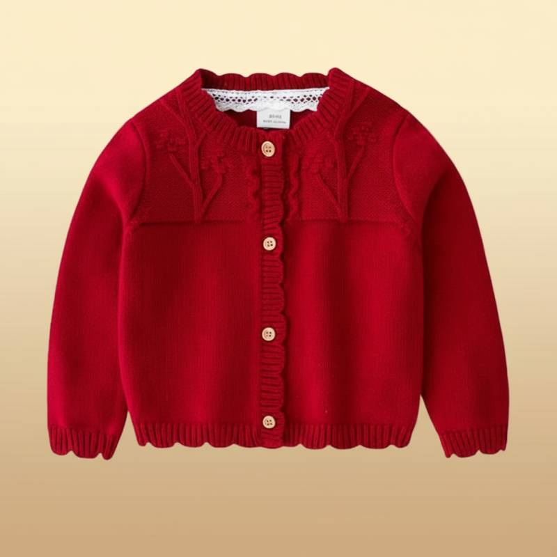 CozyCub– Bequem&Modisch– Gestrickter Kinder-Cardigan-Pullover Bordeauxrot / 110 (2-3 Jahre) | Pädagogisches Holzspielzeug von Mein Kleines Baby