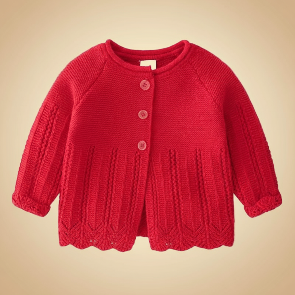 CozyCub– Bequem&Modisch– Gestrickter Kinder-Cardigan-Pullover Körsbärsröd / 80 (6-12 Monate) | Pädagogisches Holzspielzeug von Mein Kleines Baby