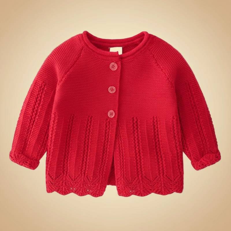 CozyCub– Bequem&Modisch– Gestrickter Kinder-Cardigan-Pullover Körsbärsröd / 80 (6-12 Monate) | Pädagogisches Holzspielzeug von Mein Kleines Baby