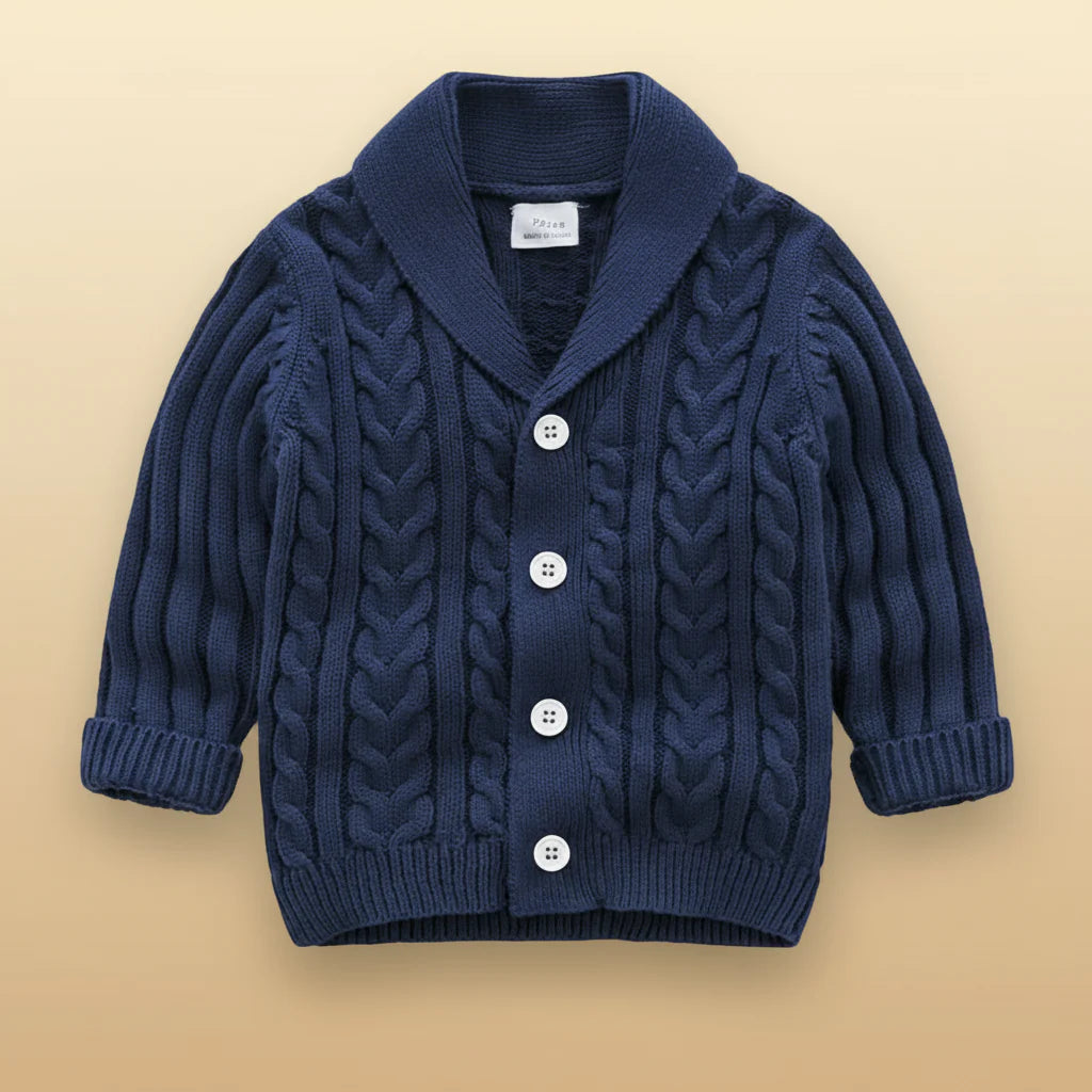 CozyCub – Bequem & Modisch – Gestrickter Kinder-Cardigan-Pullover Marineblau / 90 (12-18 Monate) | Pädagogisches Holzspielzeug von Mein Kleines Baby