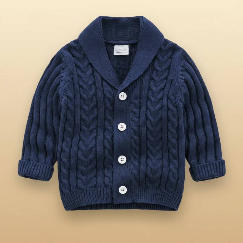 CozyCub – Bequem & Modisch – Gestrickter Kinder-Cardigan-Pullover Marineblau / 90 (12-18 Monate) | Pädagogisches Holzspielzeug von Mein Kleines Baby