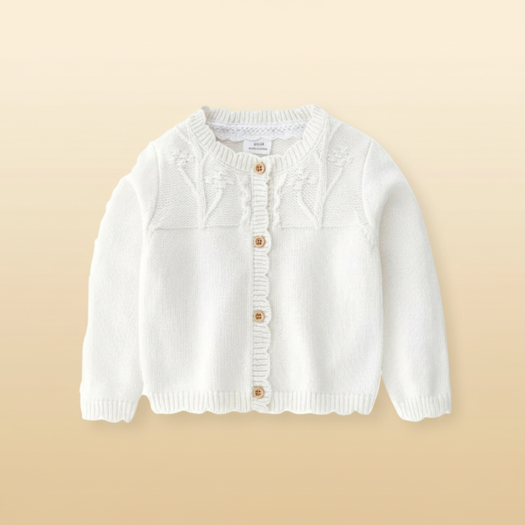 CozyCub– Bequem&Modisch– Gestrickter Kinder-Cardigan-Pullover Snövit / 120 (3-4 Jahre) | Pädagogisches Holzspielzeug von Mein Kleines Baby
