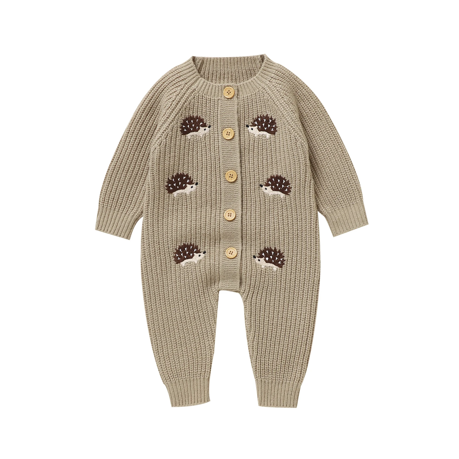 CozyHedge – Weich & warm – Gestrickter Baby-Strampler mit Igel-Motiv Braun / 80 (9–12 Monate) | Pädagogisches Holzspielzeug von Mein Kleines Baby