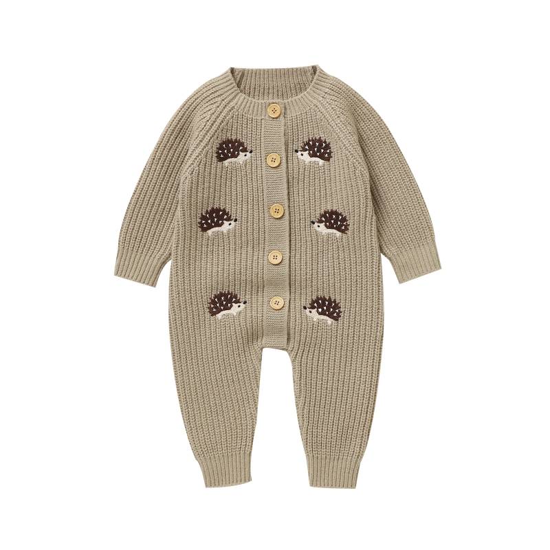 CozyHedge – Weich & warm – Gestrickter Baby-Strampler mit Igel-Motiv Braun / 80 (9–12 Monate) | Pädagogisches Holzspielzeug von Mein Kleines Baby