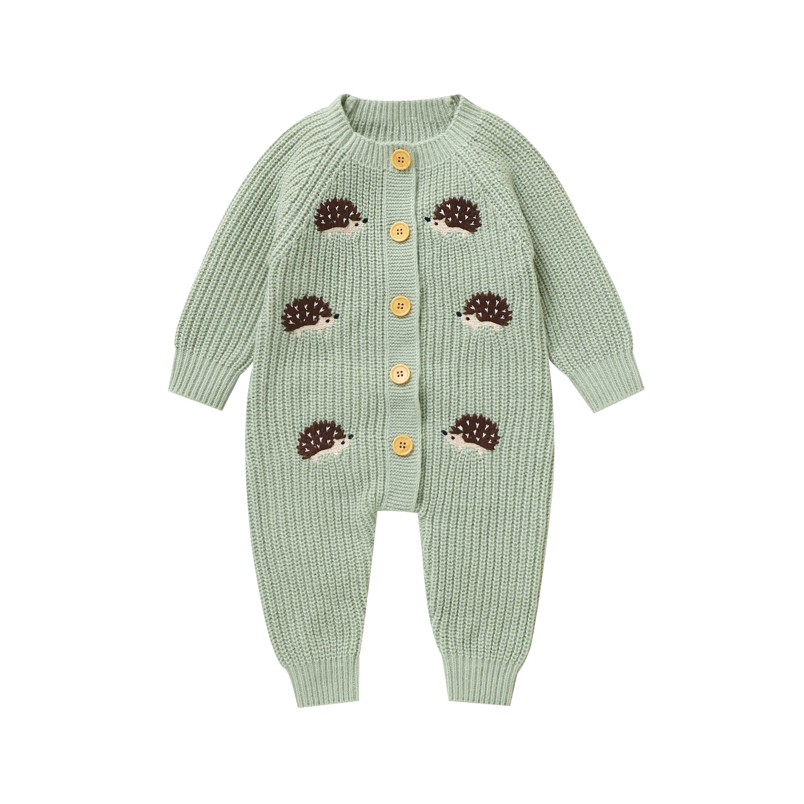CozyHedge – Weich & warm – Gestrickter Baby-Strampler mit Igel-Motiv Grün / 86 (12–18 Monate) | Pädagogisches Holzspielzeug von Mein Kleines Baby