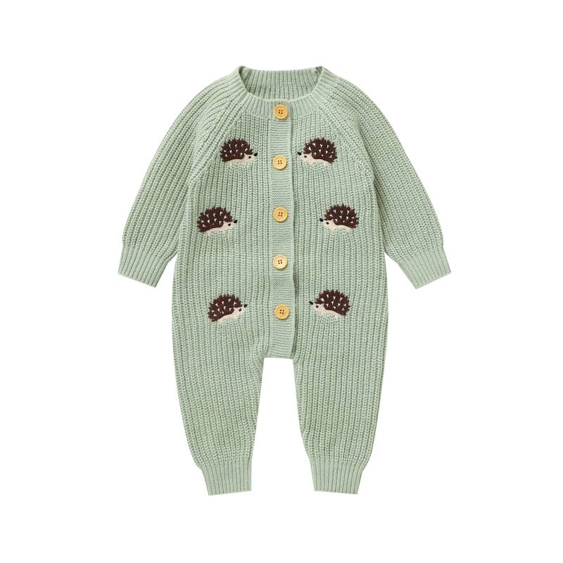 CozyHedge – Weich & warm – Gestrickter Baby-Strampler mit Igel-Motiv Grün / 86 (12–18 Monate) | Pädagogisches Holzspielzeug von Mein Kleines Baby