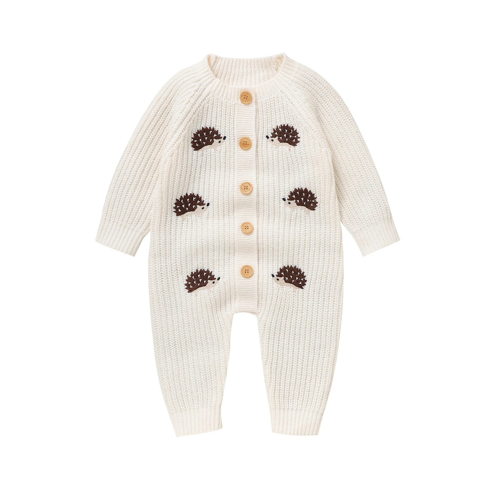 CozyHedge – Weich & warm – Gestrickter Baby-Strampler mit Igel-Motiv Weiß / 62 (1–3 Monate) | Pädagogisches Holzspielzeug von Mein Kleines Baby