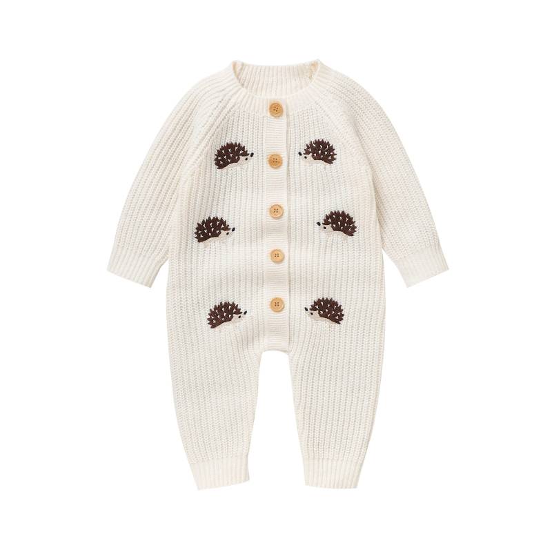 CozyHedge – Weich & warm – Gestrickter Baby-Strampler mit Igel-Motiv Weiß / 86 (12–18 Monate) | Pädagogisches Holzspielzeug von Mein Kleines Baby