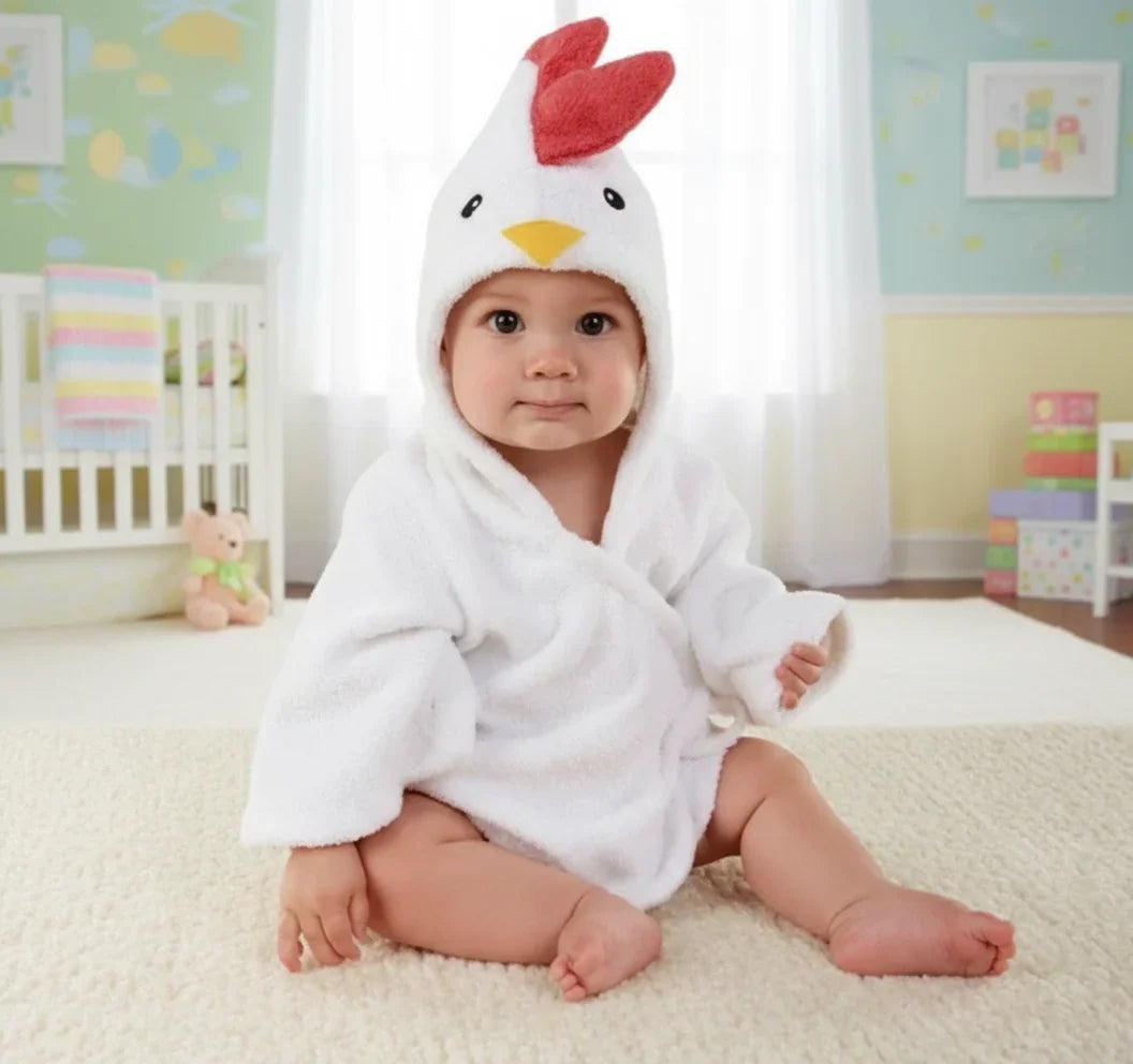 CozyNest – Blød og absorberende – Badekåbe med dyremotiv Hvid kylling / 70 (0–18 måneder) | Pädagogisches Holzspielzeug von Mein Kleines Baby