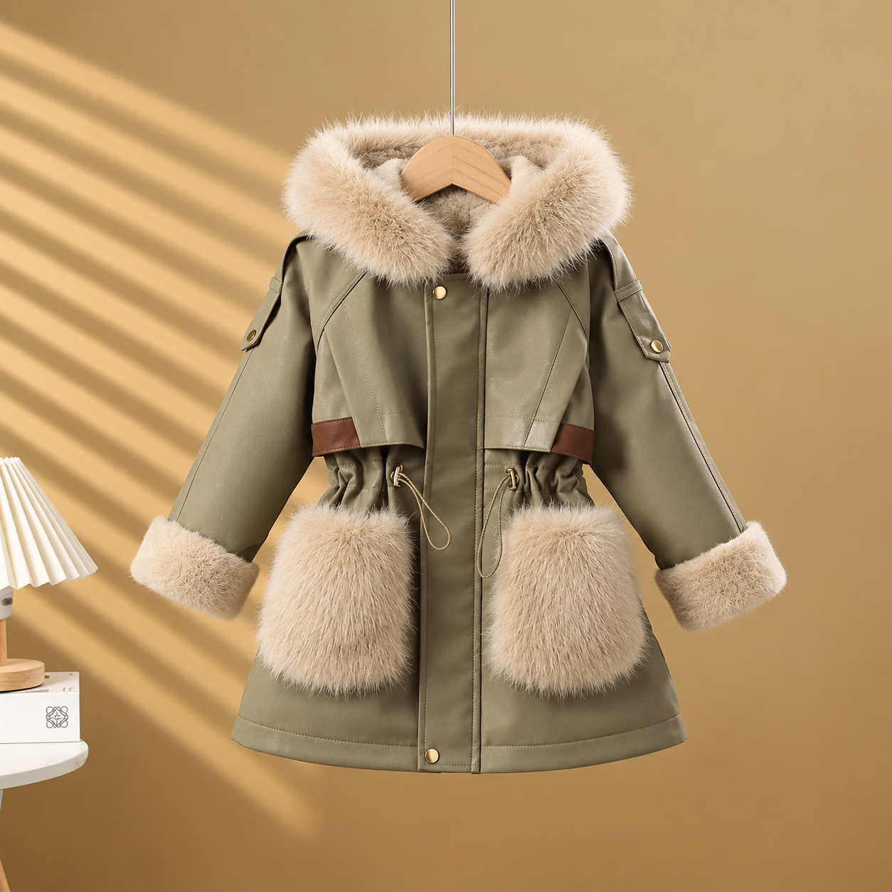 CozyParka – Warm & weich – Winterjacke für Mädchen mit Plüschkragen Grün / 150 (9–10 Jahre) | Pädagogisches Holzspielzeug von Mein Kleines Baby