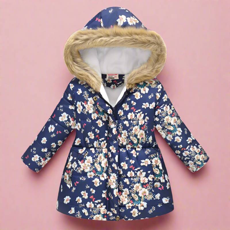 CozyTrend – Elegant og hyggelig – Vatteret vinterjakke til piger Navy lille blomstret / 120 (5-6 år) | Pädagogisches Holzspielzeug von Mein Kleines Baby
