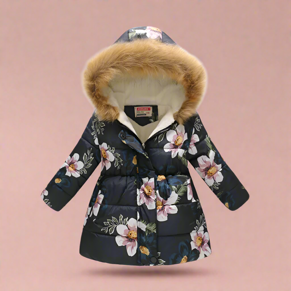CozyTrend – Elegant og hyggelig – Vatteret vinterjakke til piger Sort blomstret / 140 (7-8 år) | Pädagogisches Holzspielzeug von Mein Kleines Baby
