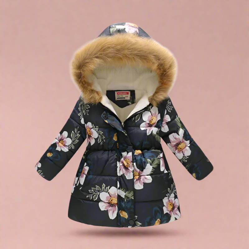 CozyTrend – Elegant og hyggelig – Vatteret vinterjakke til piger Sort blomstret / 140 (7-8 år) | Pädagogisches Holzspielzeug von Mein Kleines Baby
