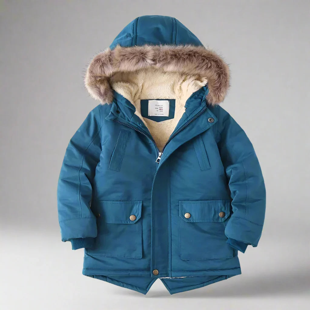 CozyTrend – Elegant og varm – Parka vinterjakke med pelskrave Blå / 140 (9–10 år) | Pädagogisches Holzspielzeug von Mein Kleines Baby