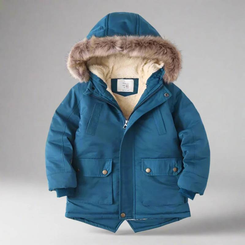 CozyTrend – Elegant og varm – Parka vinterjakke med pelskrave Blå / 140 (9–10 år) | Pädagogisches Holzspielzeug von Mein Kleines Baby