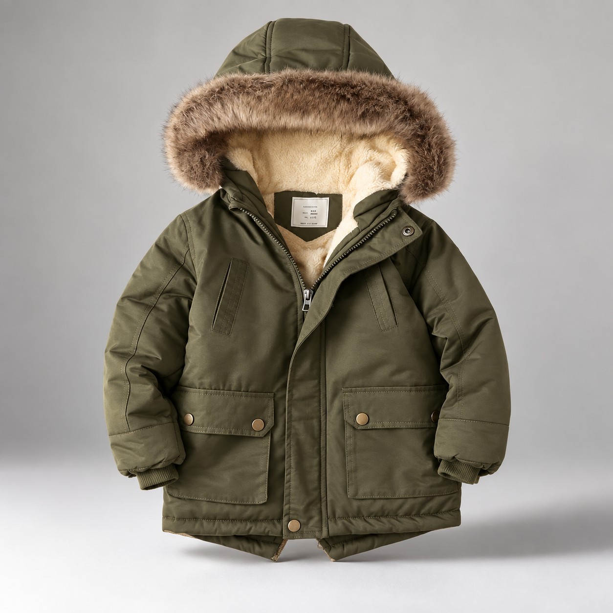 CozyTrend – Elegant og varm – Parka vinterjakke med pelskrave Grøn / 140 (9–10 år) | Pädagogisches Holzspielzeug von Mein Kleines Baby
