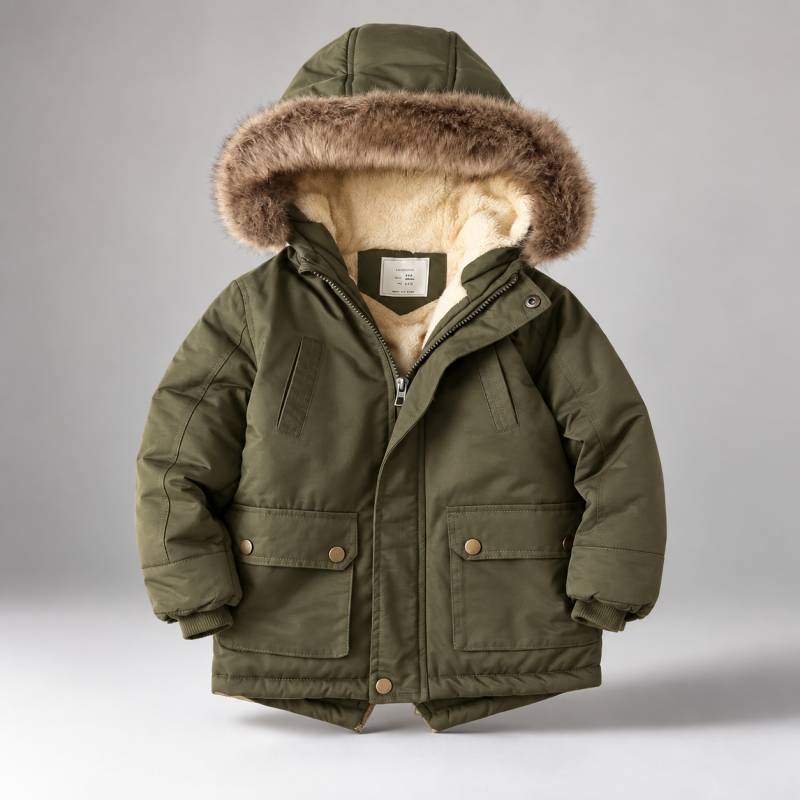 CozyTrend – Elegant og varm – Parka vinterjakke med pelskrave Grøn / 140 (9–10 år) | Pädagogisches Holzspielzeug von Mein Kleines Baby