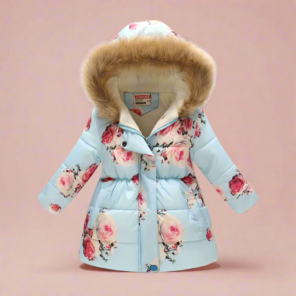 CozyTrend – Elegant & gemütlich – Steppjacke für Mädchen Hellblau geblümt / 140 (7-8 Jahre) | Pädagogisches Holzspielzeug von Mein Kleines Baby