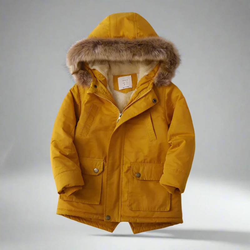CozyTrend – Eleganter & warmer Parka-Wintermantel mit Pelzkragen Gelb / 110 (4 Jahre) | Pädagogisches Holzspielzeug von Mein Kleines Baby