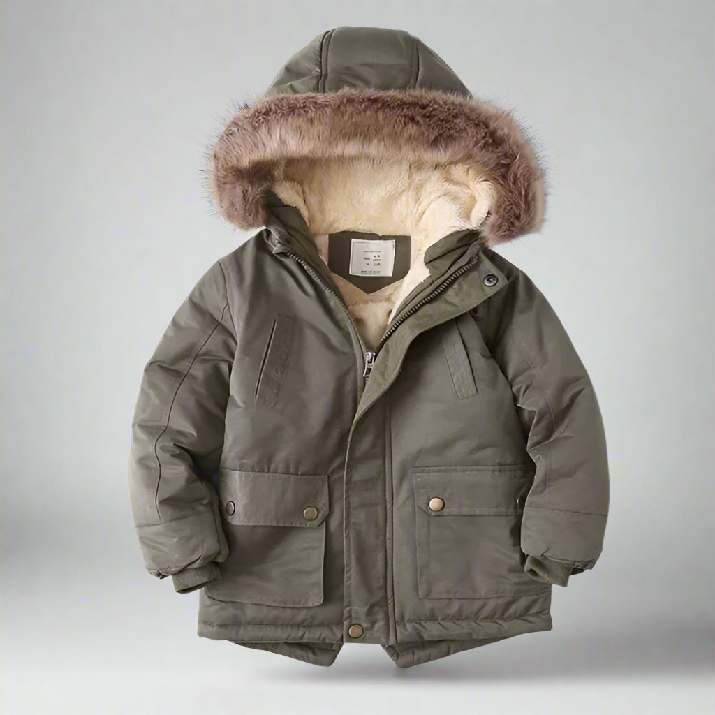 CozyTrend– Eleganter&warmer Parka-Wintermantel mit Pelzkragen Kaffee / 120 (5–6 Jahre) | Pädagogisches Holzspielzeug von Mein Kleines Baby