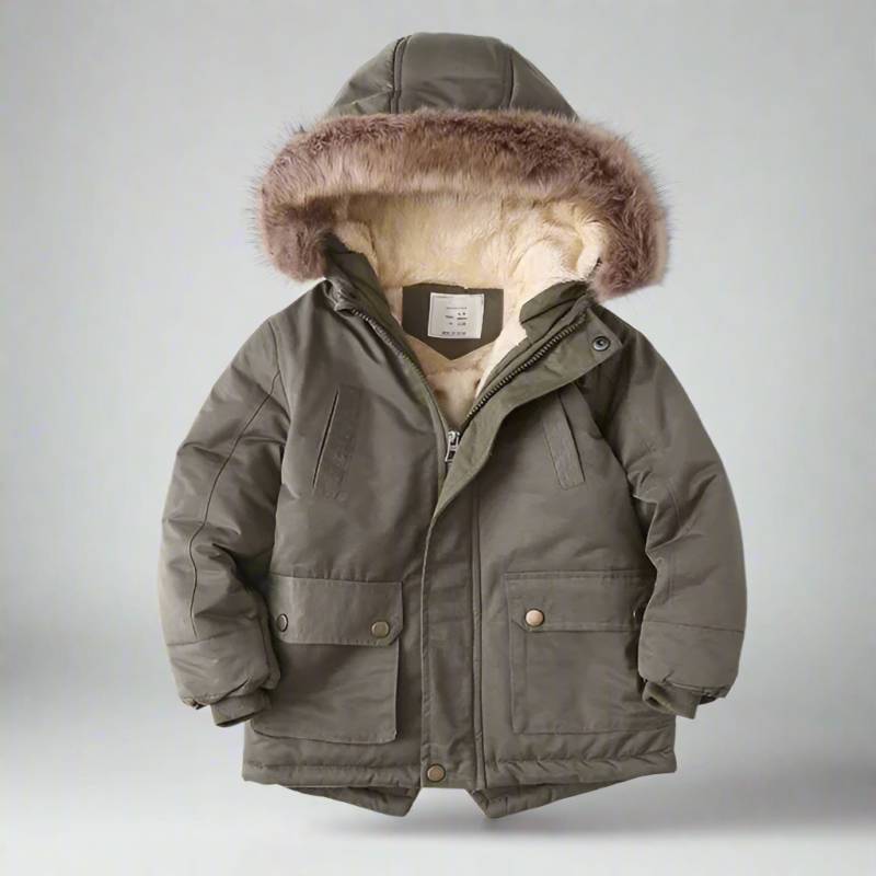 CozyTrend– Eleganter&warmer Parka-Wintermantel mit Pelzkragen Kaffee / 120 (5–6 Jahre) | Pädagogisches Holzspielzeug von Mein Kleines Baby