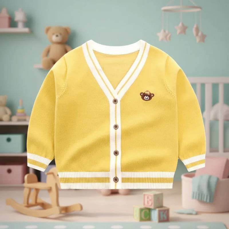 CozziWear – Varm og trendy – strikket vest med bjørne Gul / 110 (4 år) | Pädagogisches Holzspielzeug von Mein Kleines Baby