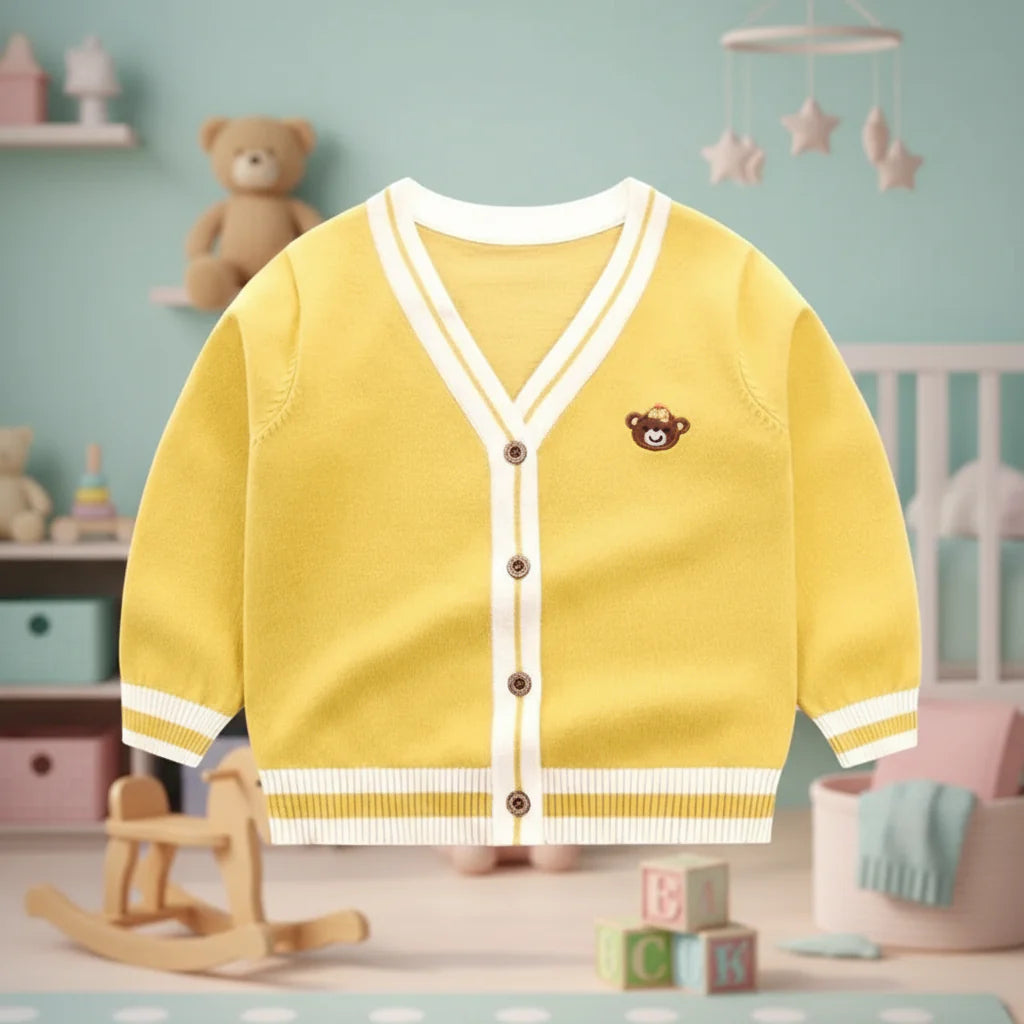 CozziWear– Warm&Trendy– Strickjacke mit Bären Gelb / 100 (3 Jahre) | Pädagogisches Holzspielzeug von Mein Kleines Baby