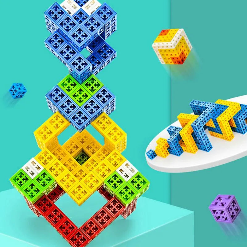 Cube Snap Blocks™ - Bunter Würfelspaß - Bauklötze 108-teiliges Set | Pädagogisches Holzspielzeug von Mein Kleines Baby