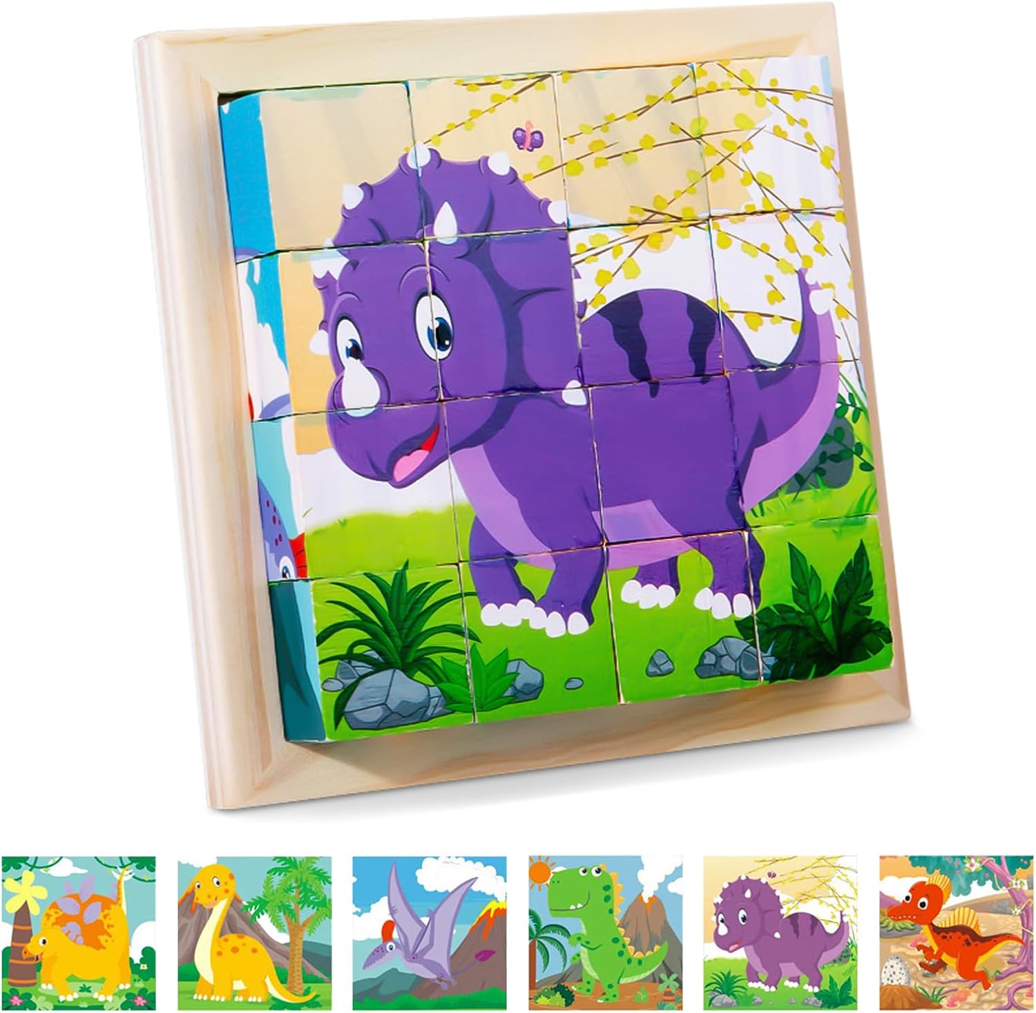 CubePuzzle– Spaß und Bildung - 3D-Holzklötze Puzzle Dinosaurier | Pädagogisches Holzspielzeug von Mein Kleines Baby