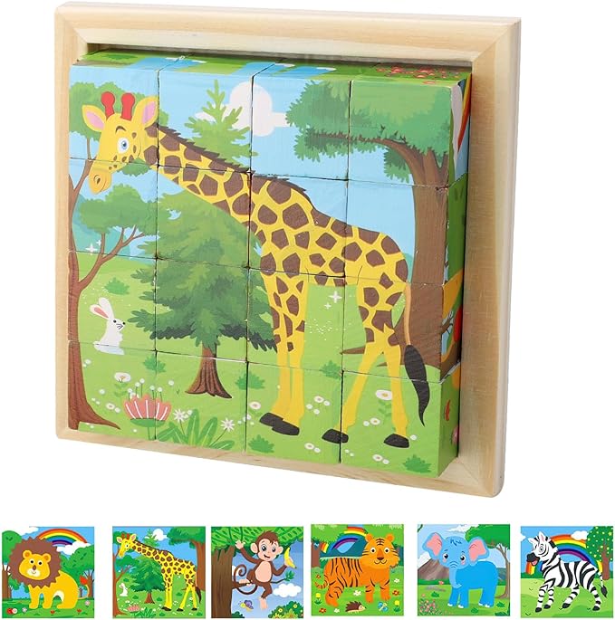 CubePuzzle– Spaß und Bildung - 3D-Holzklötze Puzzle Dschungel | Pädagogisches Holzspielzeug von Mein Kleines Baby